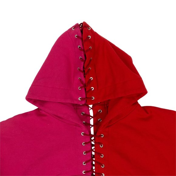 UNRAVEL PROJECT Fuchsia And Red Lace-Up Hoodie Sweatshirt Size XXS $735 - Picture 3 of 6